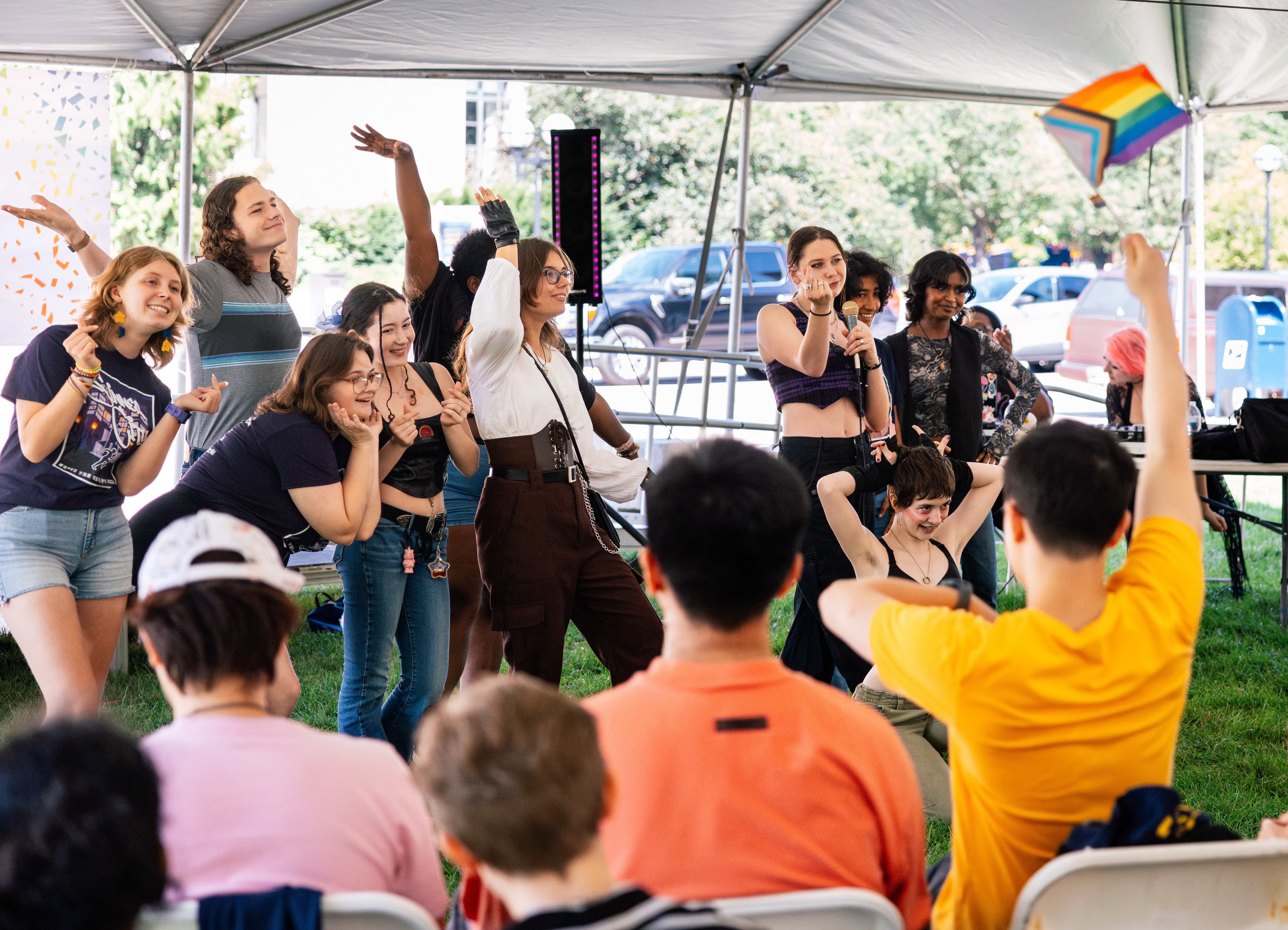 Students celebrate at a Pride event.